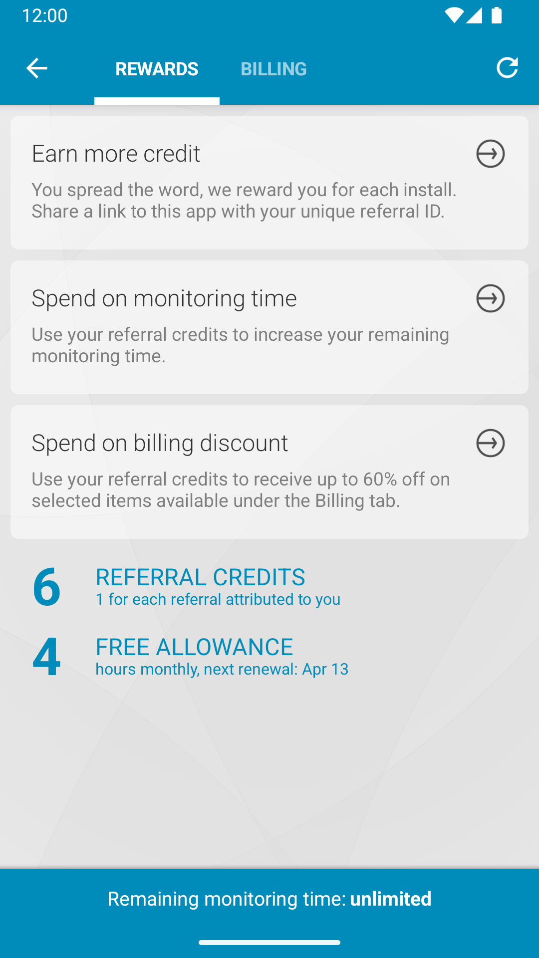 Dormi rewards screen